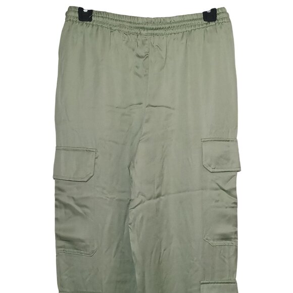 NEW Gorgeous Satin Mid-Rise Cargo Pants Size M Sage Green Joggers Elastic Waist - Picture 7 of 10